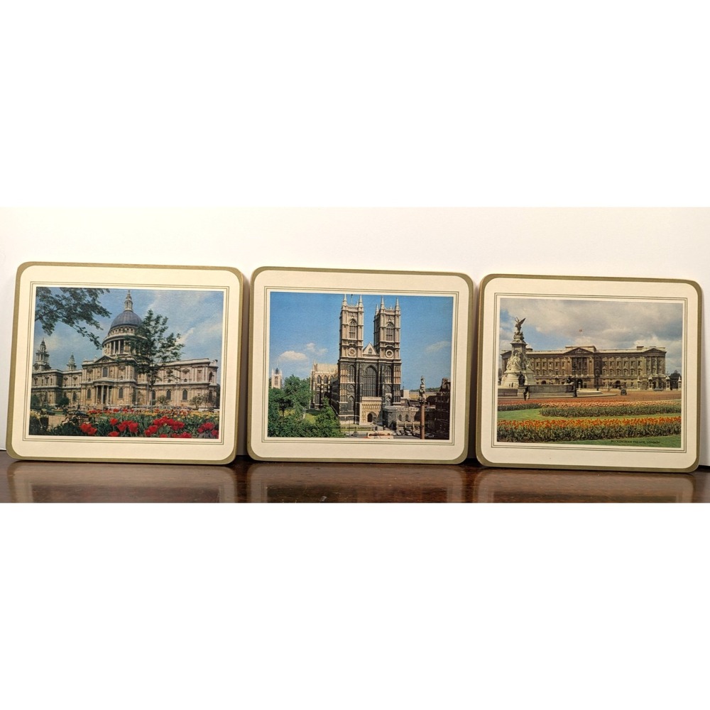 Vintage London Souvenir Cork‎ Backed Placemats Coasters Set of 3 1970s 1980s